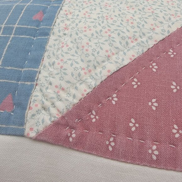 Vintage Quilted 90s 80s Throw Pillow Cottagecore Patchwork Design In Blue/Pink - Picture 4 of 13
